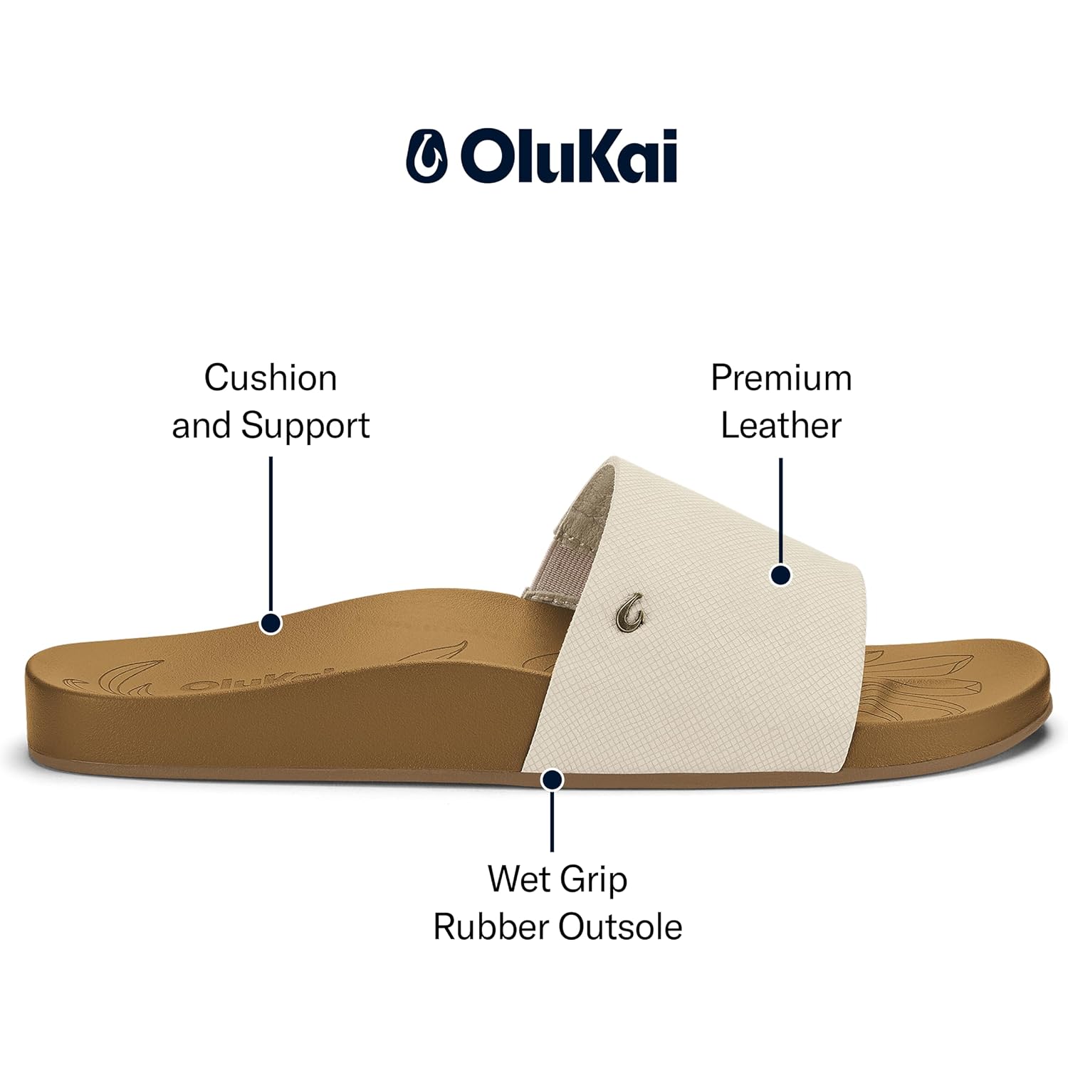 Olukai Kipe'A Pono Women'S Leather Slide Sandal, Full-Grain Leather, Contoured Comfort Footbed, All-Day Arch Support, Wet Grip Traction