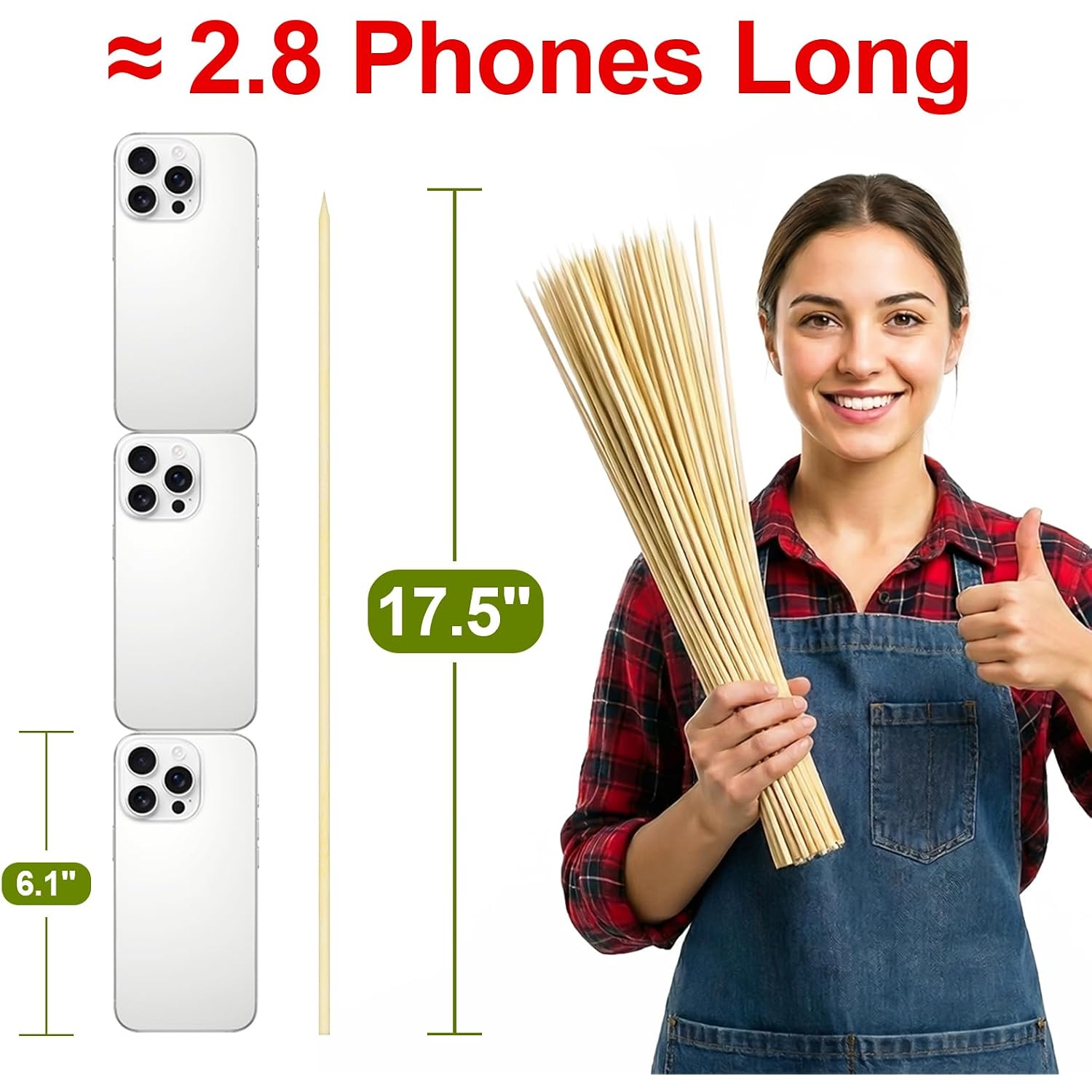 Bamboo Smores Sticks (50 Pcs), 17.5" Marshmallow Roasting Sticks For Fire Pit, 5Mm Heavy Duty Wooden Skewers For Smore Hot Dog Barbecue Thick Sticks For Campfire Grilling Camping Bonfire