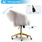 Home Office Chair Swivel Velvet Desk Chair Accent Armchair Upholstered Modern Tufted Chairs With Gold Base For Girls Women Ergonomic Study Seat Computer Task Stools For Living Room(Cream)