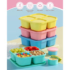 Canfanni 4 Pcs Snack Box Containers Set, Reusable 4 Compartment Lunchable Container with 2Pcs Sauce Containers, Stackable BPA-Free Bento Box for School, Work, Travel (4 Color)