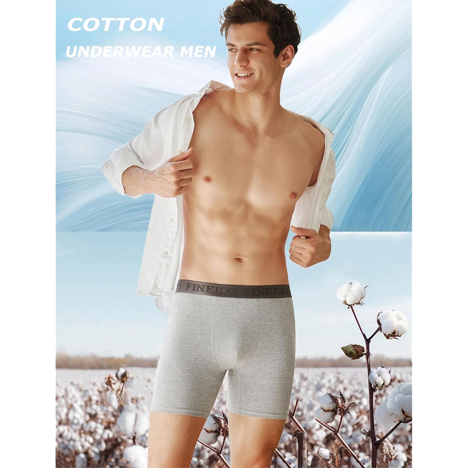 Finetoo Mens Underwear Cotton Boxer Briefs Soft Breathable Boxers Moisture-Wicking Shorts Clothing Underwear For Men Pack 3