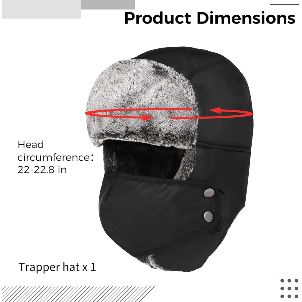 Homaisson Winter Hats with Mask Trapper Trooper Hat with Ear Flaps Russian Bomber Ushanka Hats Men Women Waterproof Windproof
