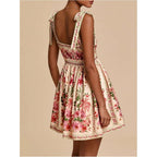 Oyoangle Women'S Boho Dress Floral Tropical Vacation Dress Sleeveless Tie Shoulder Summer Flowy Mini Dress Sundress