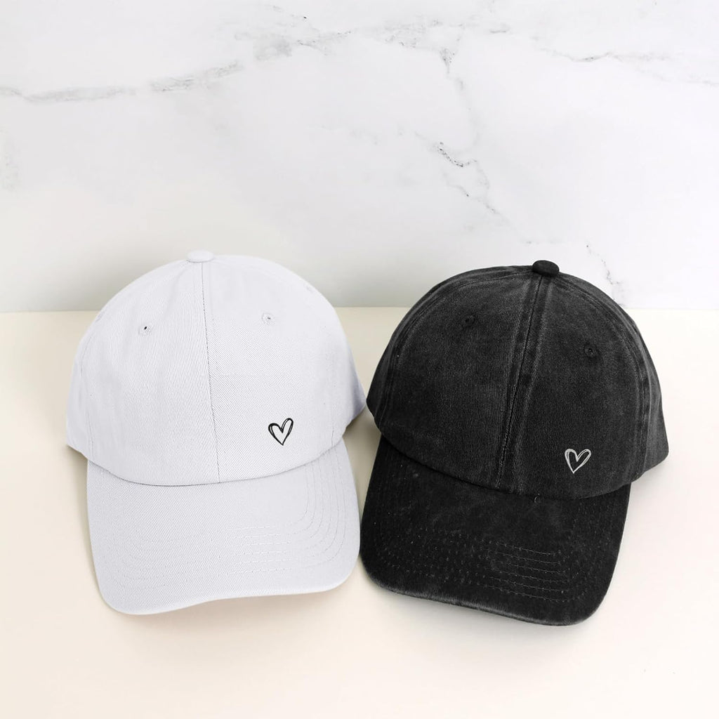 Pairxily Vintage Heart Embroidered Baseball Cap Distressed Adjustable Hat for Women Low Profile Dad Hats Unisex Cotton Cap