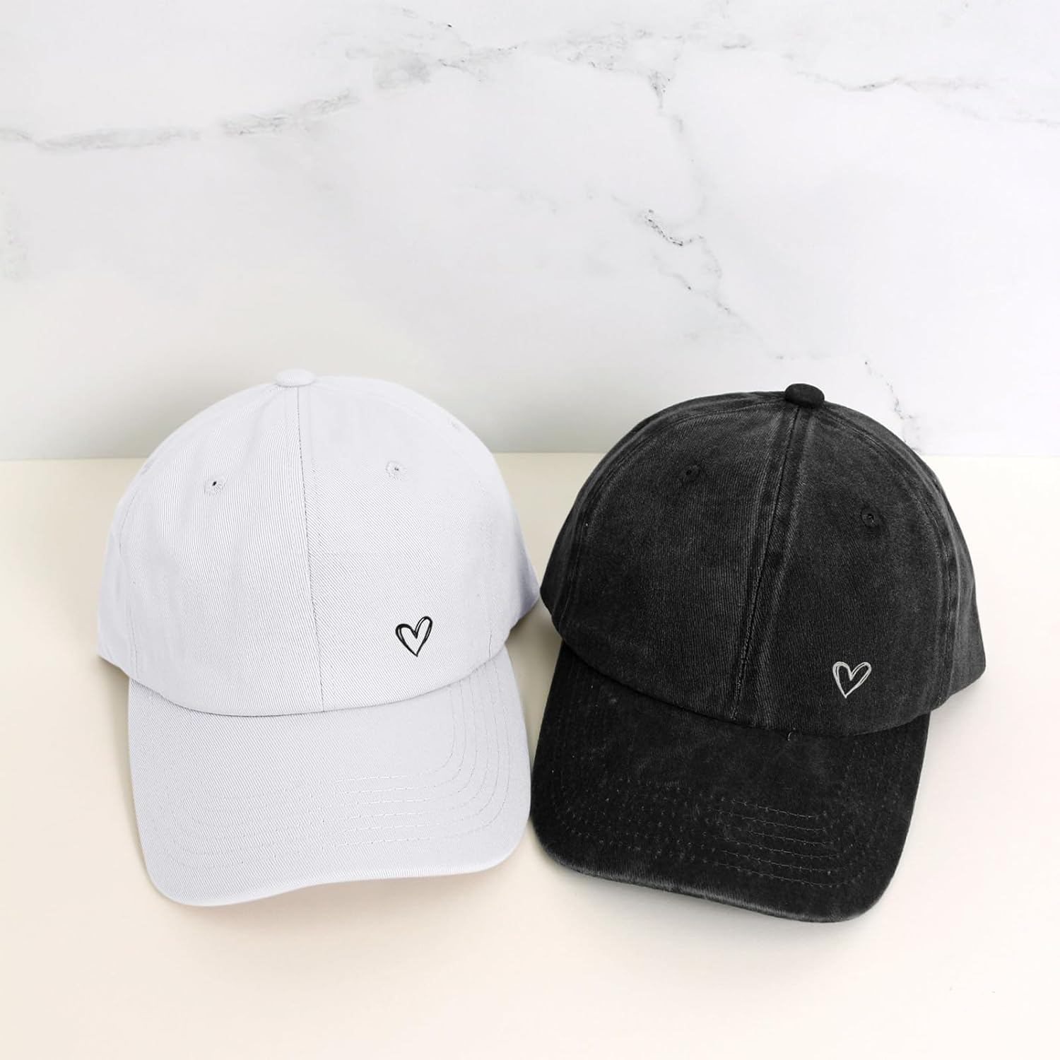 Pairxily Vintage Heart Embroidered Baseball Cap Distressed Adjustable Hat for Women Low Profile Dad Hats Unisex Cotton Cap