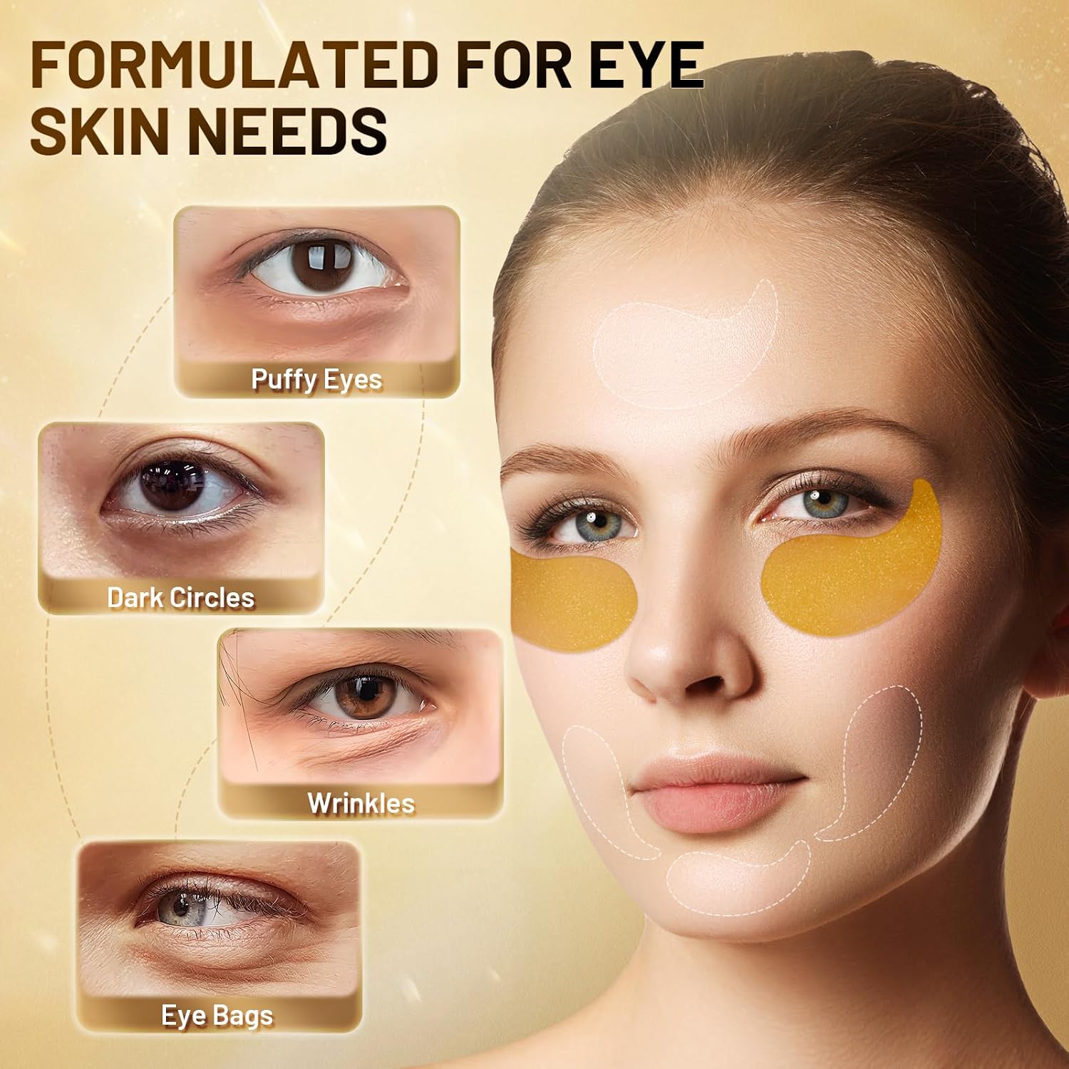 Under Eye Patches Masks - For Dark Circles, Puffy Eyes, Fine Lines, Wrinkles, Eye Bags Treatment With Collagen And Hyaluronic Acid,Firming & Cooling, Moisturizing And Hydrating (60 Pcs) Gold4