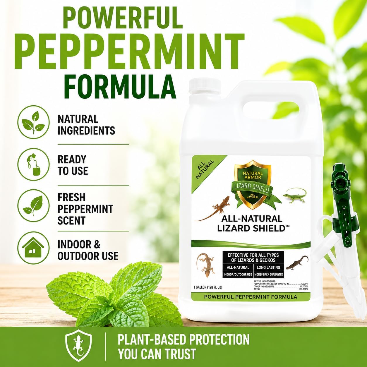 Lizard & Gecko Repellent Spray - Powerful Peppermint Formulation Repels All Types Of Lizards & Geckos And Works Better Than Ultrasonic Gimmicks – 128 Fl Oz - Gallon Ready To Use