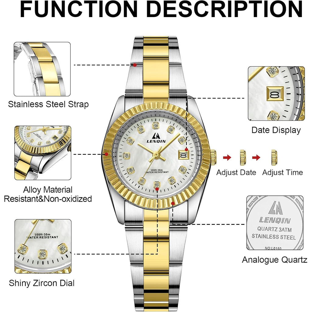 LN LNQIN Womens Watch Analog Quartz Watches for Women Waterproof Ladies Watches Easy Read Women's Wrist Watch with Stainless Steel Band