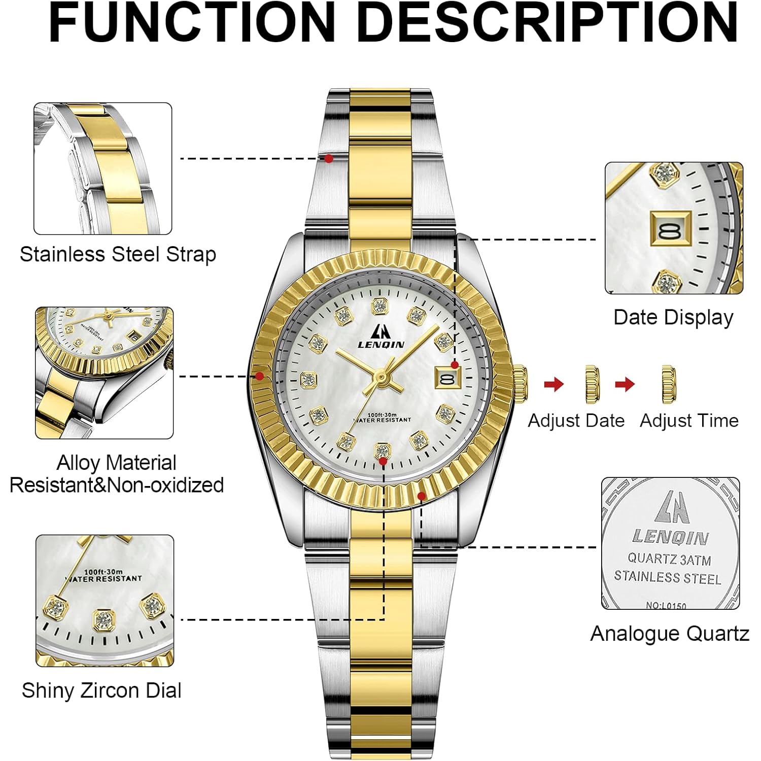 LN LNQIN Womens Watch Analog Quartz Watches for Women Waterproof Ladies Watches Easy Read Women's Wrist Watch with Stainless Steel Band