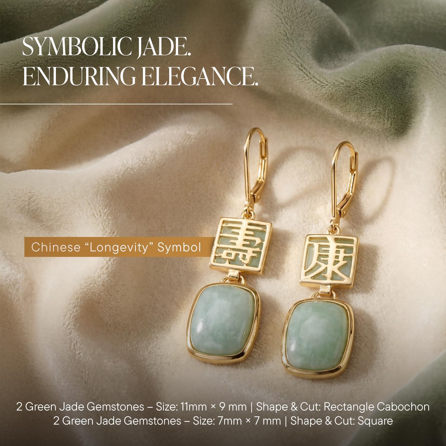 Ross-Simons Jade Longevity Drop Earrings in 18kt Gold Over Sterling, Earrings for Women, Jewelry, Christmas, Birthday Gift, 1.5"