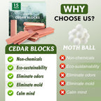 Esrich Cedar Blocks For Clothes Storage,15 Pack With Metal Hooks,100% Natura Cedars Wood For Closets,Cedars Planks With Sandpaper,Cedar Chips For Closets And Drawers