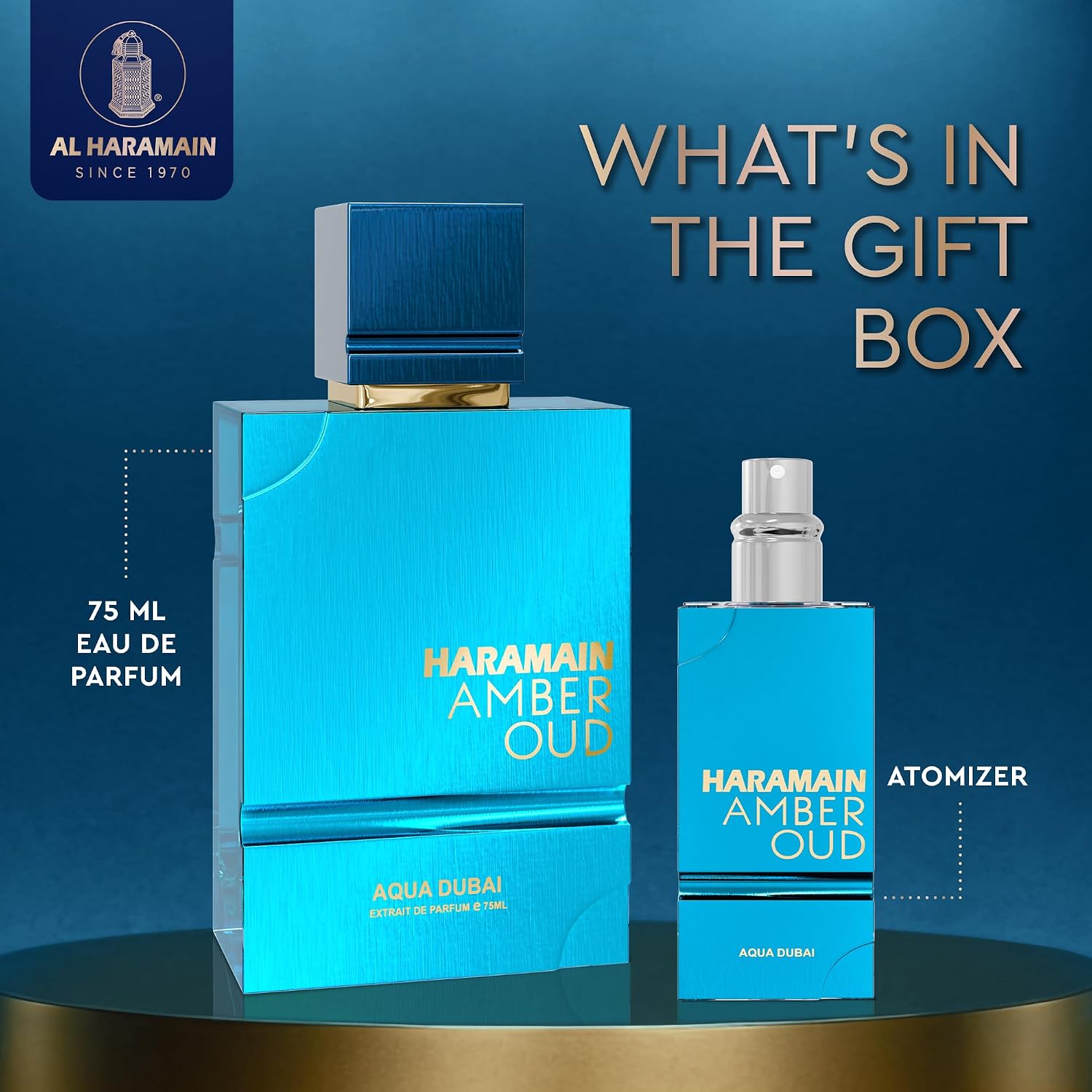 Al Haramain Amber Oud Eau De Parfum – Aqua Dubai – Oud Cologne + Atomizer – Men'S Perfume For Men: Bergamot, Green Notes, Mandarin, Melon, Pineapple, Amber, Vanilla, Musk, Mens Fragrances (2.5 Oz)