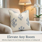 “The Mary” Blue And White Decorative Throw Pillow Cover – Floral Block Print Pillow Cover – Grandmillennial Home Decor, 19" X 19"