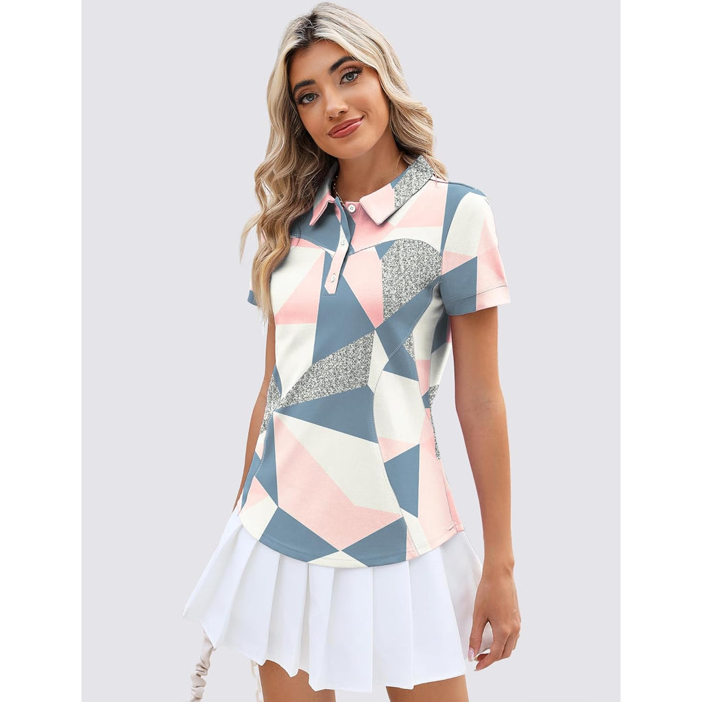 Womens Golf Polo Shirts Collared Short Sleeve T Shirt Lightweight Moisture Wicking Polo Casual 3 Buttons Outfits
