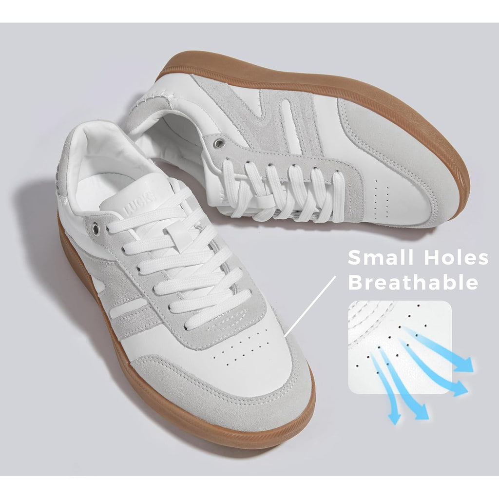 LUCKY STEP Women Classic Retro Gum Sole Fashion Sneakers Casual Tennis Skate Shoe Genuine Leather Walking Footwear Anti Slip Trainers