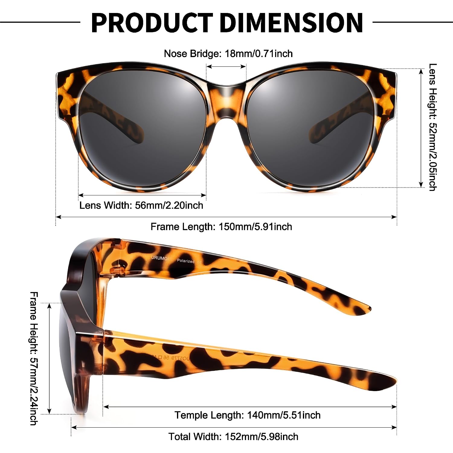 Sunglasses Over Glasses Women, Polarized UV400 Protection Fit Over Glasses Sunglasses for Women Round Cat Eye A01 Glossy Tortoise Frame/Grey Lens
