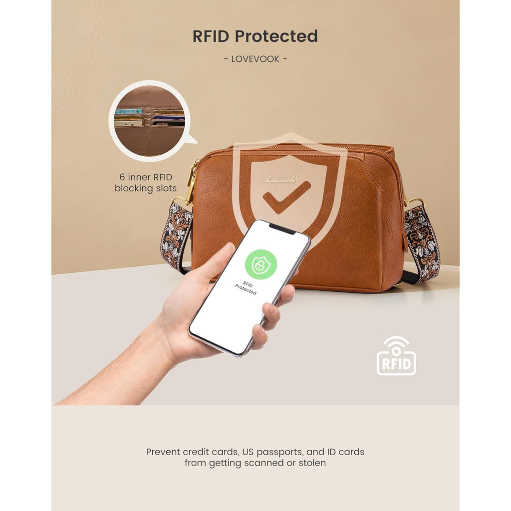 LOVEVOOK Crossbody Bags for Women with 2Pcs Adjustable Strap, Leather Small Purses with RFID Blocking Slots, Shoulder Handbag