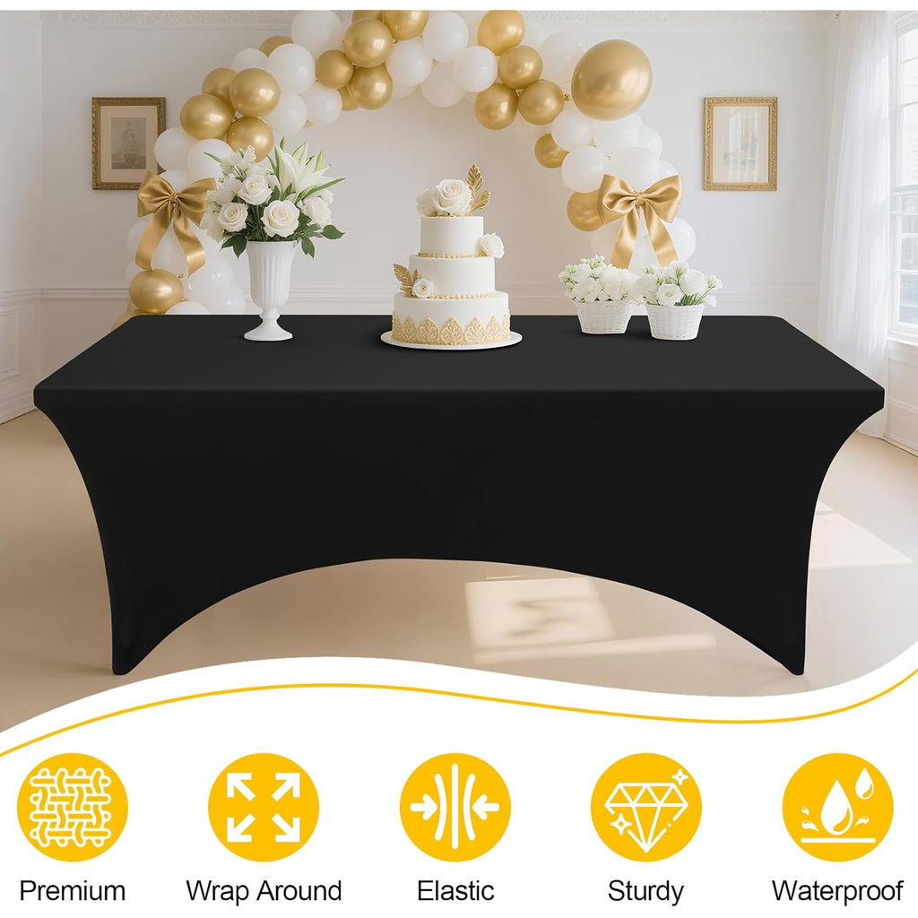 Smiry 2 Pack Spandex Table Cloth 6FT, Elastic Fitted Stretch Tablecloths, Washable and Wrinkle Free Rectangular Patio Table Cover for Outdoor, Wedding, Banquet & Parties (Black, 72Lx30Wx30H Inch)