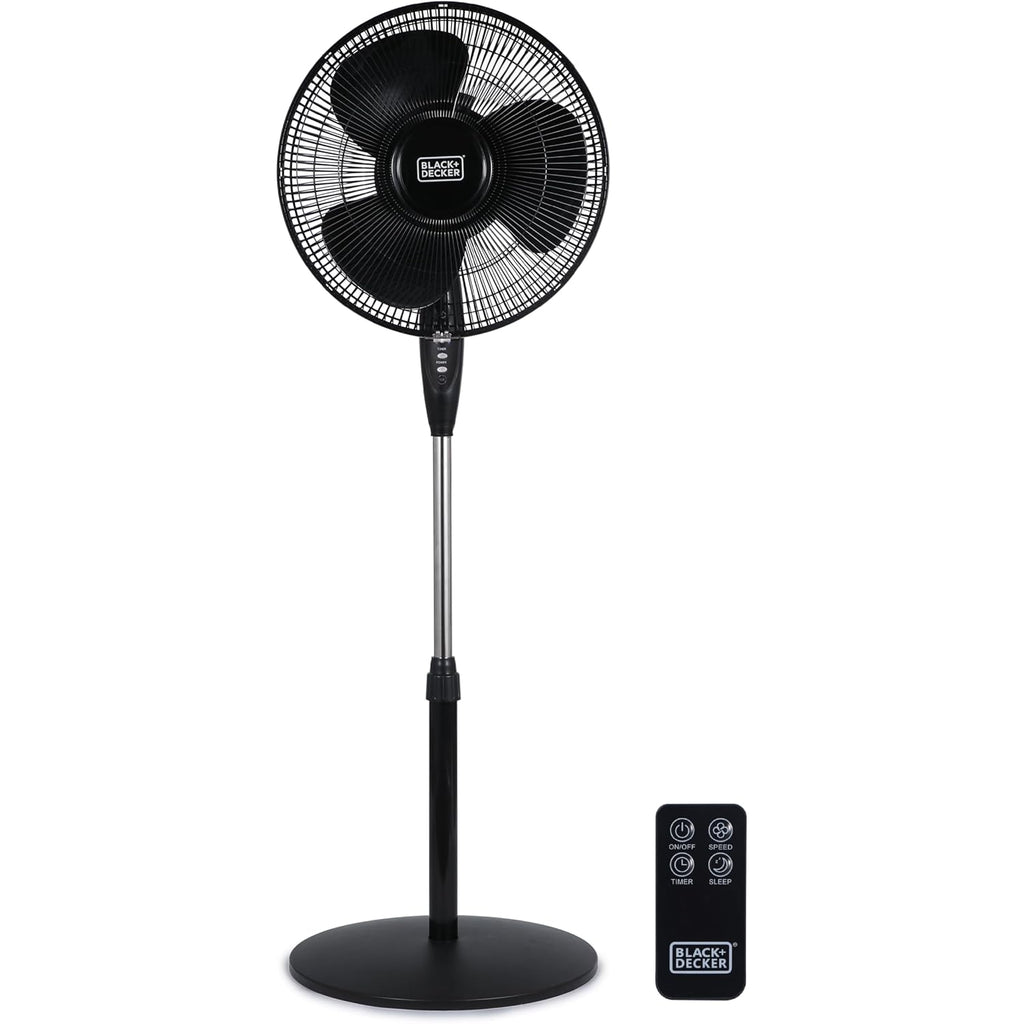 Black+Decker 16" Oscillating Pedestal Fan With Remote, Bfsr16B, Black | Oscillating Pedestal Fan With Remote, 90-Degree Oscillation, 3 Speed Settings, Adjustable Height, Timer, 30-Degree Tilt