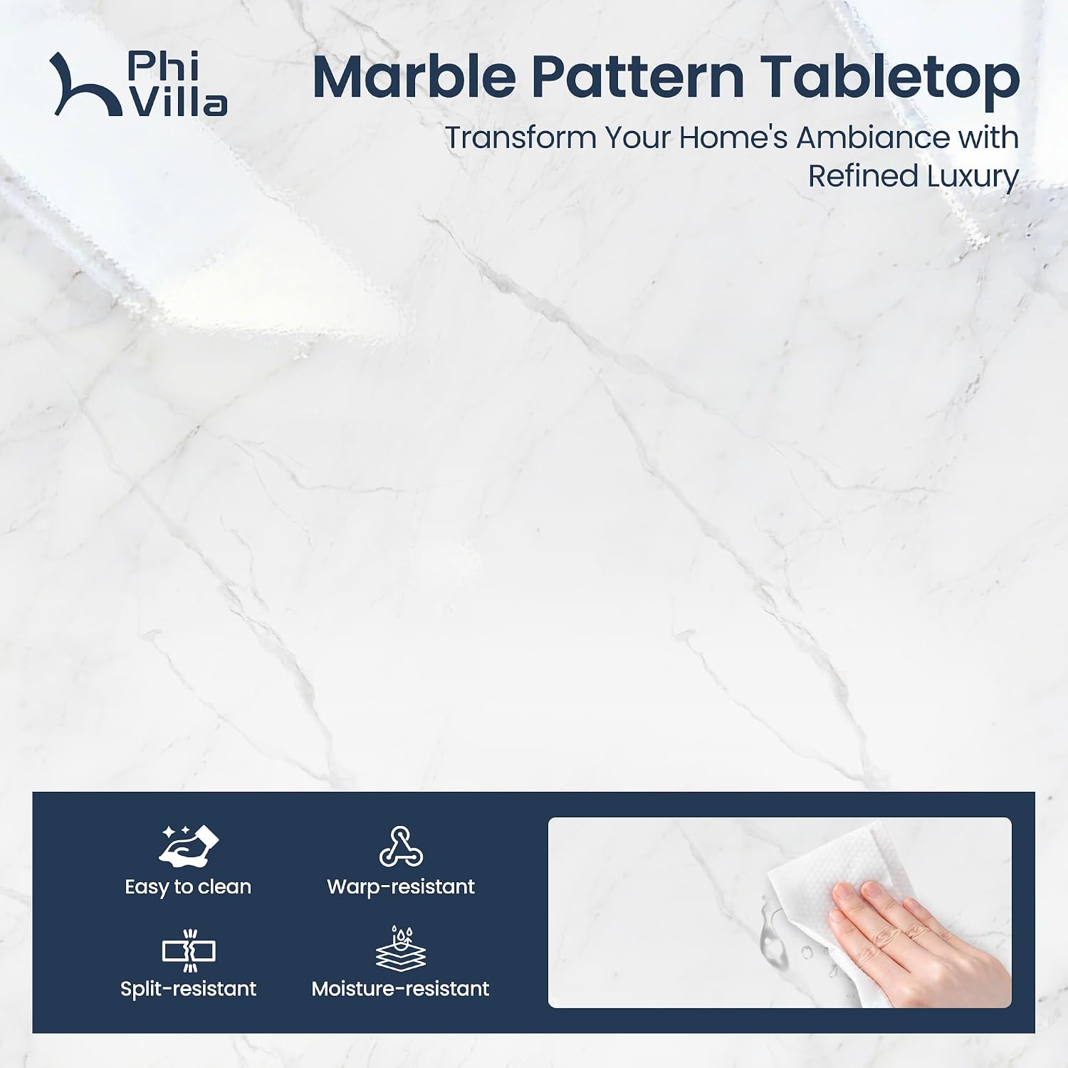 Phi Villa Solid Wood Dining Table Set For 4, Marble Design Kitchen Table Chairs Set Of 4, 5 Piece Space-Saving Dining Room Table Set For Apartment, Venatino White Marble& Black