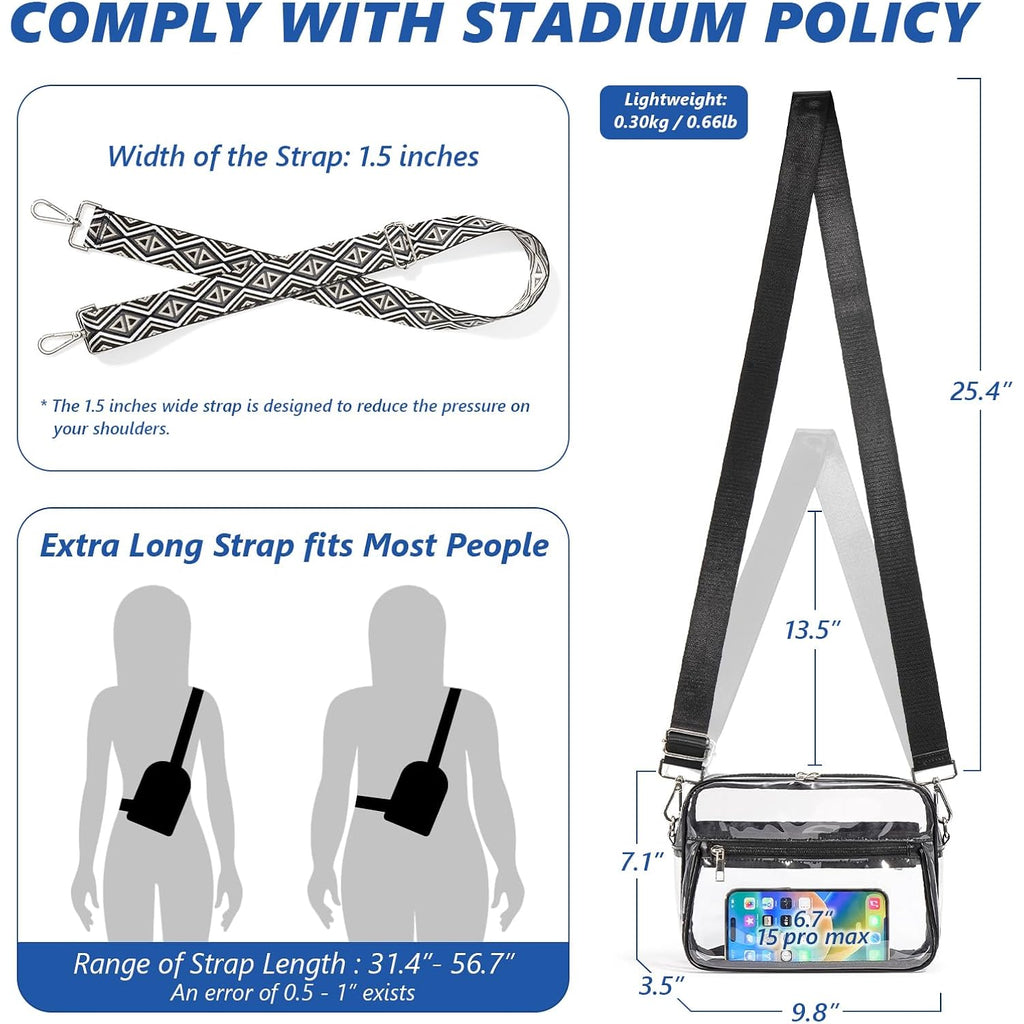 Clear Bag For Stadium Events With 2 Long Straps, See Through Purse For Women Crossbody Bag Concert Stadium Approved