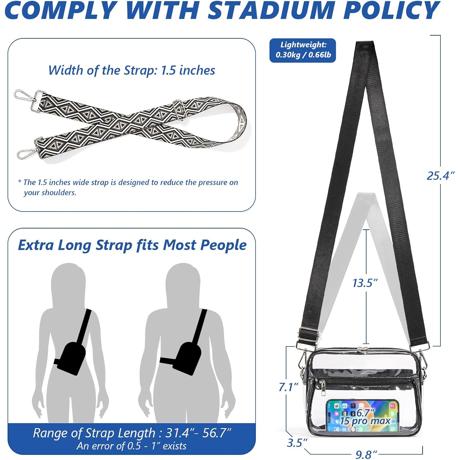 Clear Bag For Stadium Events With 2 Long Straps, See Through Purse For Women Crossbody Bag Concert Stadium Approved