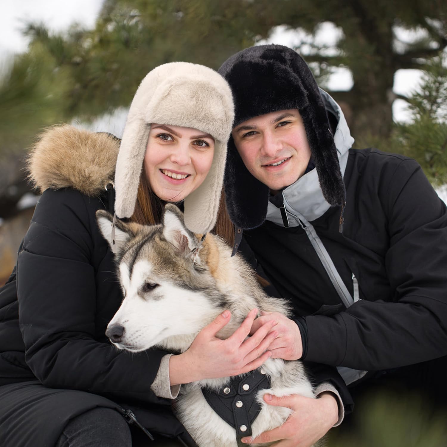Piecees Fur Trapper Hat for Women Men Winter Hats with Ear Flaps Fuzzy Russian Ushanka Fluffy Snow Hat for Cold Weather Warm