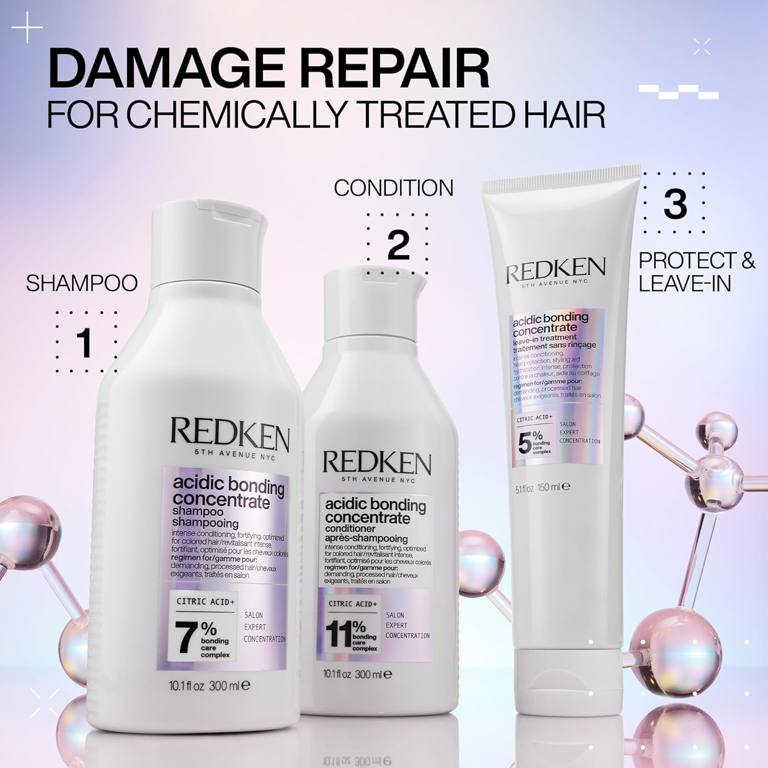 Redken Acidic Bonding Concentrate Shampoo For Damaged Hair Repair - Strengthens and Repairs Weak and Brittle Hair, Sulfate-Free, With Citric Acid
