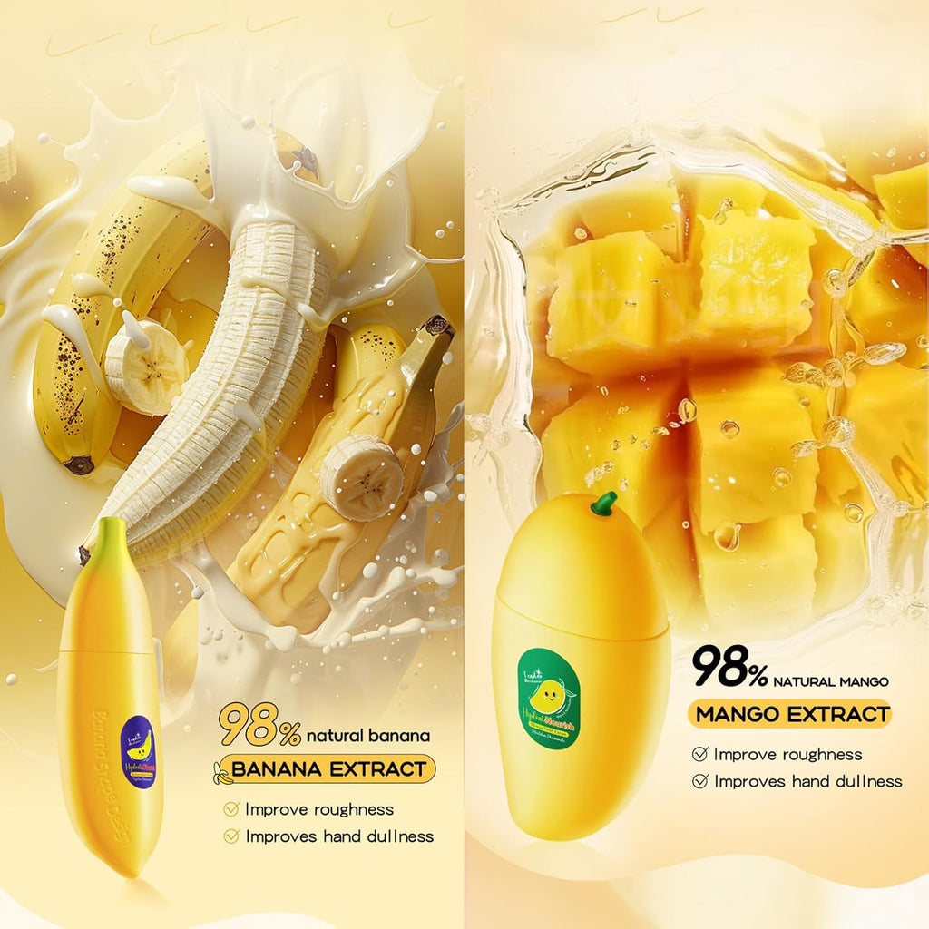 Charm Kiss 2Pcs Hand Cream for Dry Cracked Hands, Banana And Mango Hand Cream Gifts Set for Women,Fruit Hand Lotion, Lightweight & Hydrating Hand Lotion Moisturizer (Mango, Banana)