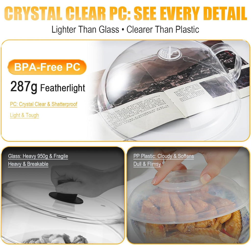 Microwave Splatter Cover for Food,Clear Microwave Splash Guard Cooker lid with Handle,Dish bowl Plate Serving Cover Home Kitchen Essential,BPA-Free,Saft Plastic