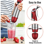 Koios 5-In-1 Hand Immersion Blender, 1000W 12 Speed Handheld Blender Stick With Copper Motor Stainless Steel Blade, 600Ml Mixing Beaker,500Ml Food Processor, Whisk, Milk Frother, Non-Bpa, Red