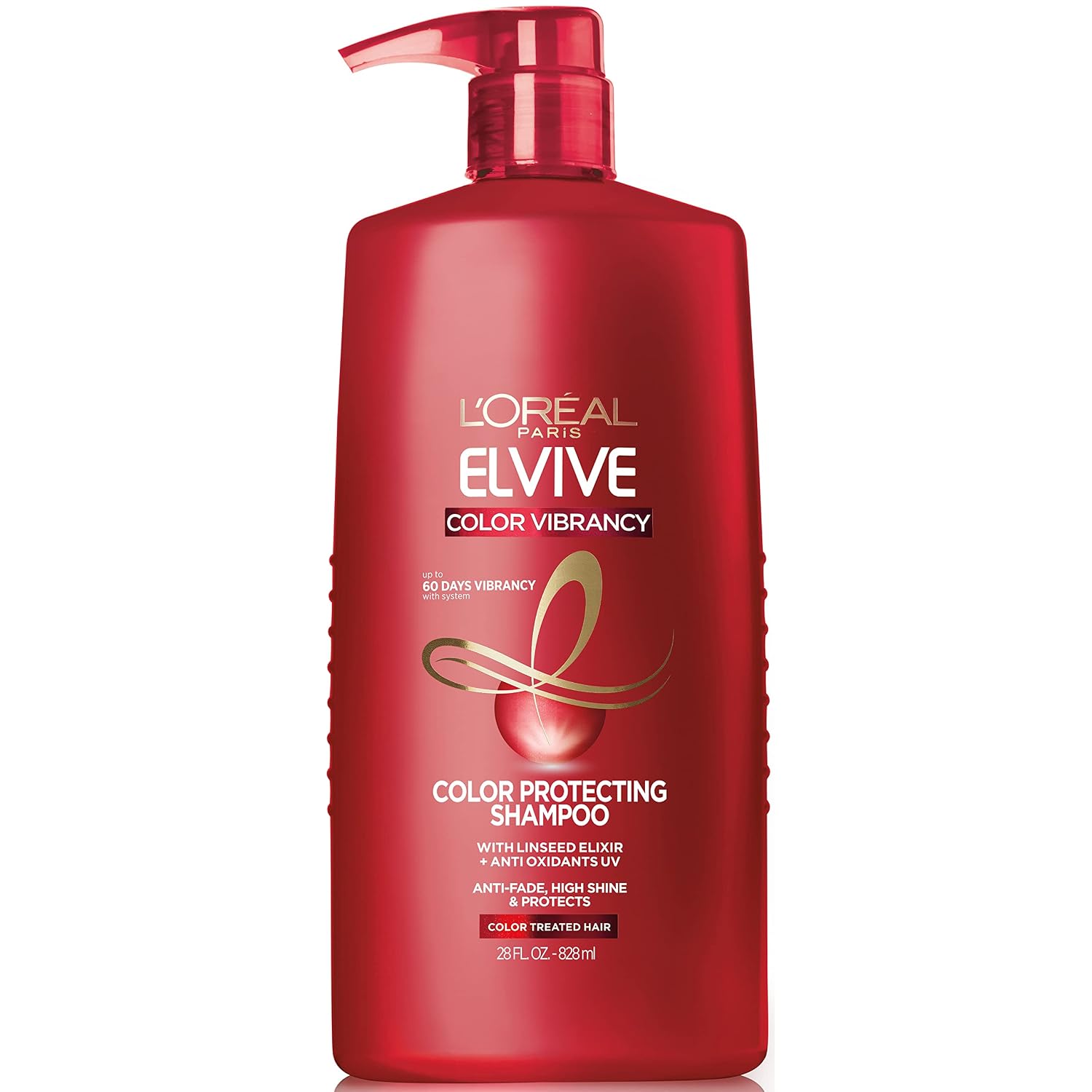 L'Oreal Paris Elvive Color Vibrancy Protecting Shampoo, For Color Treated Hair, Shampoo With Linseed Elixir And Anti-Oxidants, For Anti-Fade, High Shine, And Color Protection, 28 Fl Oz