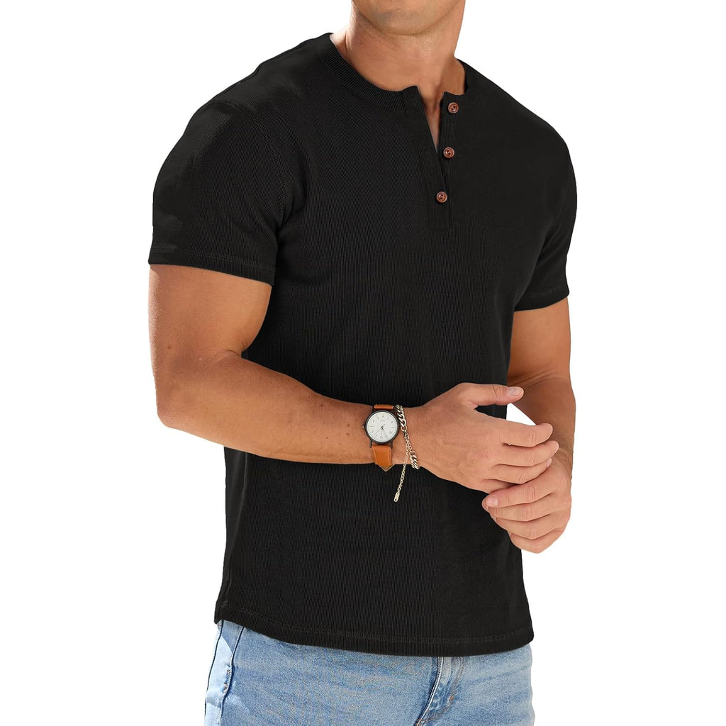 Sailwind Mens Muscle Henley Shirts Lightweight Workout T-Shirt Gym Tee Athletic Short Sleeve With Button