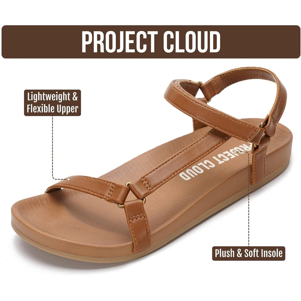 Project Cloud Sandals For Women 2026 - Strappy Adjustable Womens Sandals With Plush Insole - Lightweight & Non Slip Women Footwear - Everyday Wear Womens Slides (Brandy)