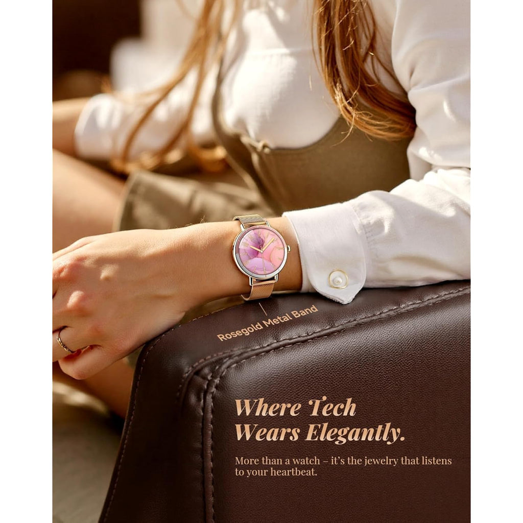 TOOBUR Smart Watch for Women with Two Bands, 40mm HD Smartwatch, Compatible with Android & iOS, Answer/Make Calls, Fitness Watch with Step/Sleep/HR Tracker, IP68, Stylish Gift, Rose Gold