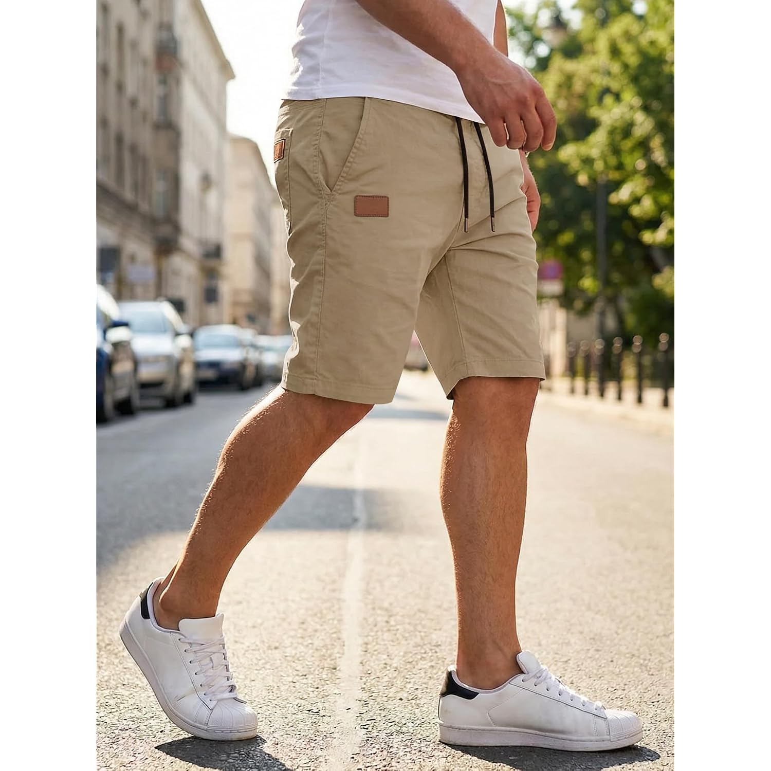 Jmierr Mens Cotton Stretch Shorts Casual Drawstring Twill Chino Shorts | Drawstring Waist, Phone Pockets, Golf, Summer Beach Cruise Outfits, Machine Wash