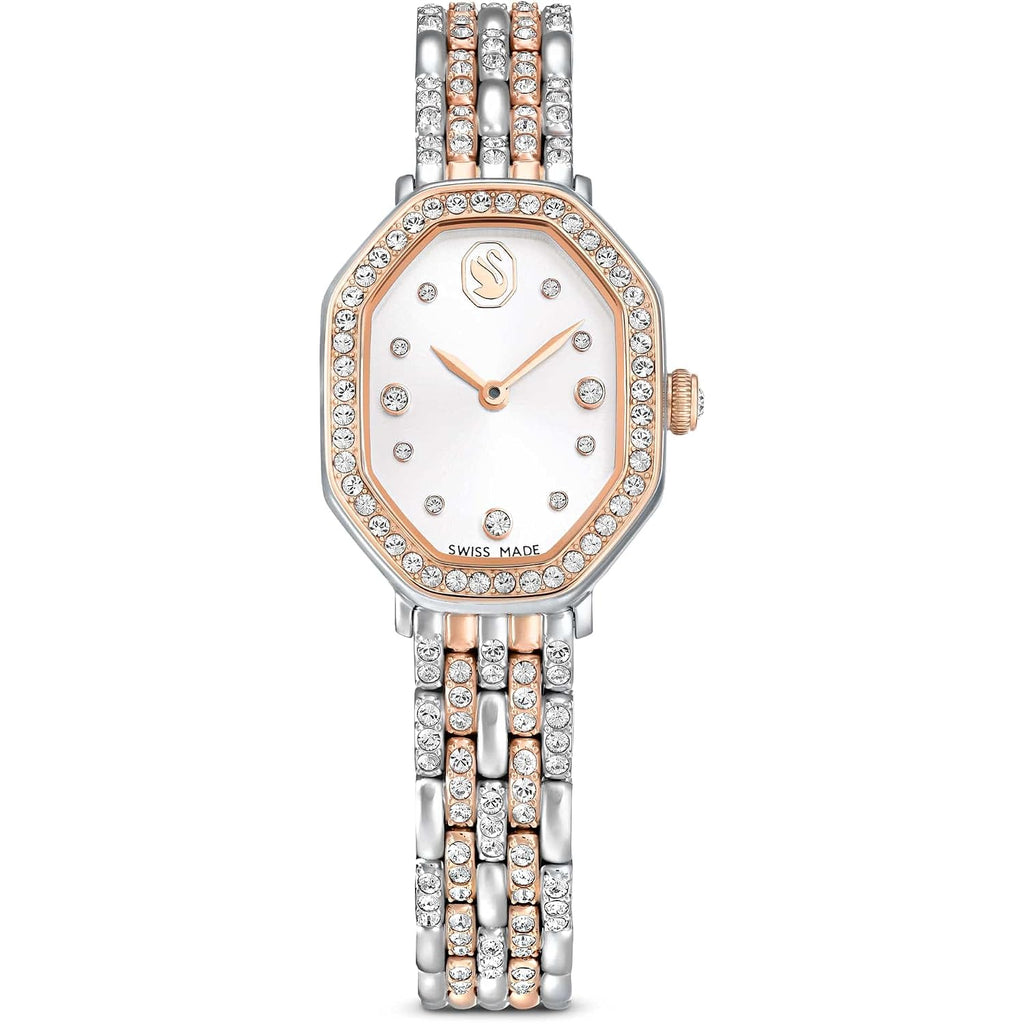 Swarovski Dextera Octagon Watch, Swiss Made, Metal Bracelet, Silver Tone, Rose Gold-Tone Finish