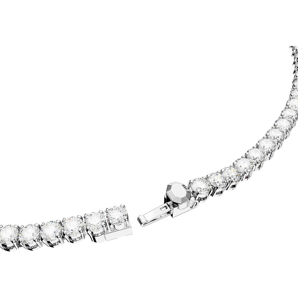 Swarovski Matrix Tennis Necklace with Bright Blue Crystals on a Rhodium Finished Setting