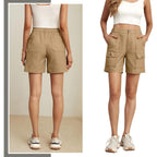 Cargo Shorts for Women Baggy Casual Elastic Waist Shorts Relaxed Fit Stretch Cargo Shorts with 6 Pockets