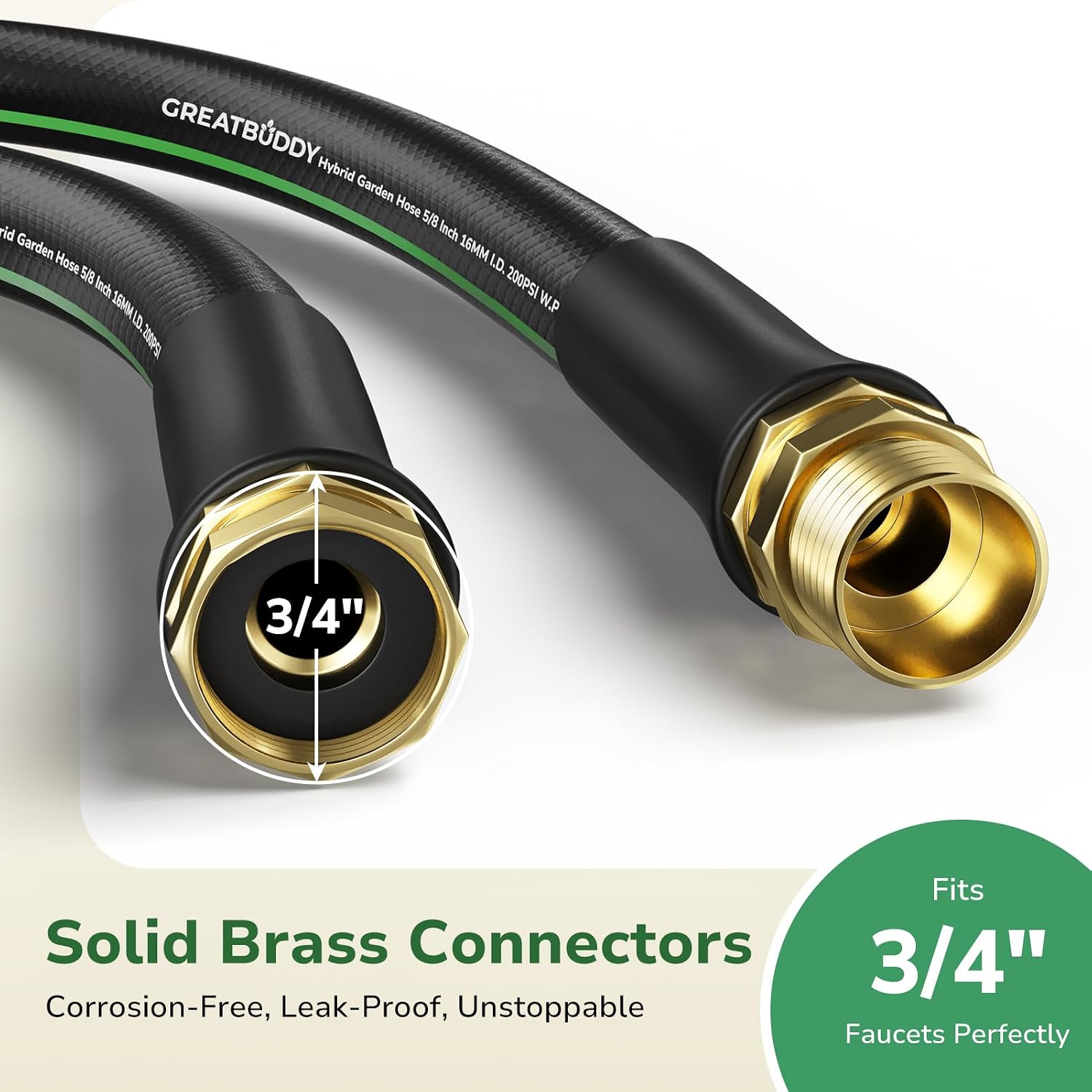 100 Ft Garden Hose, Flexible Rubber Water Hose 5/8", Heavy Duty, Lightweight Hose, Burst 600 Psi With Solid Brass Male To Female Fittings, Leakproof Hose For Backyard, Garden