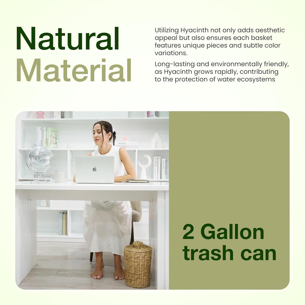 Tidita 2 Gallons Wicker Waste Basket - Water Hyacinth Bathroom Garbage Can With A Lid - Bathroom Trash Can Boho Style - Wicker Trash Can With Lid For Household, Kitchen - Removable Liner, Iron Frame