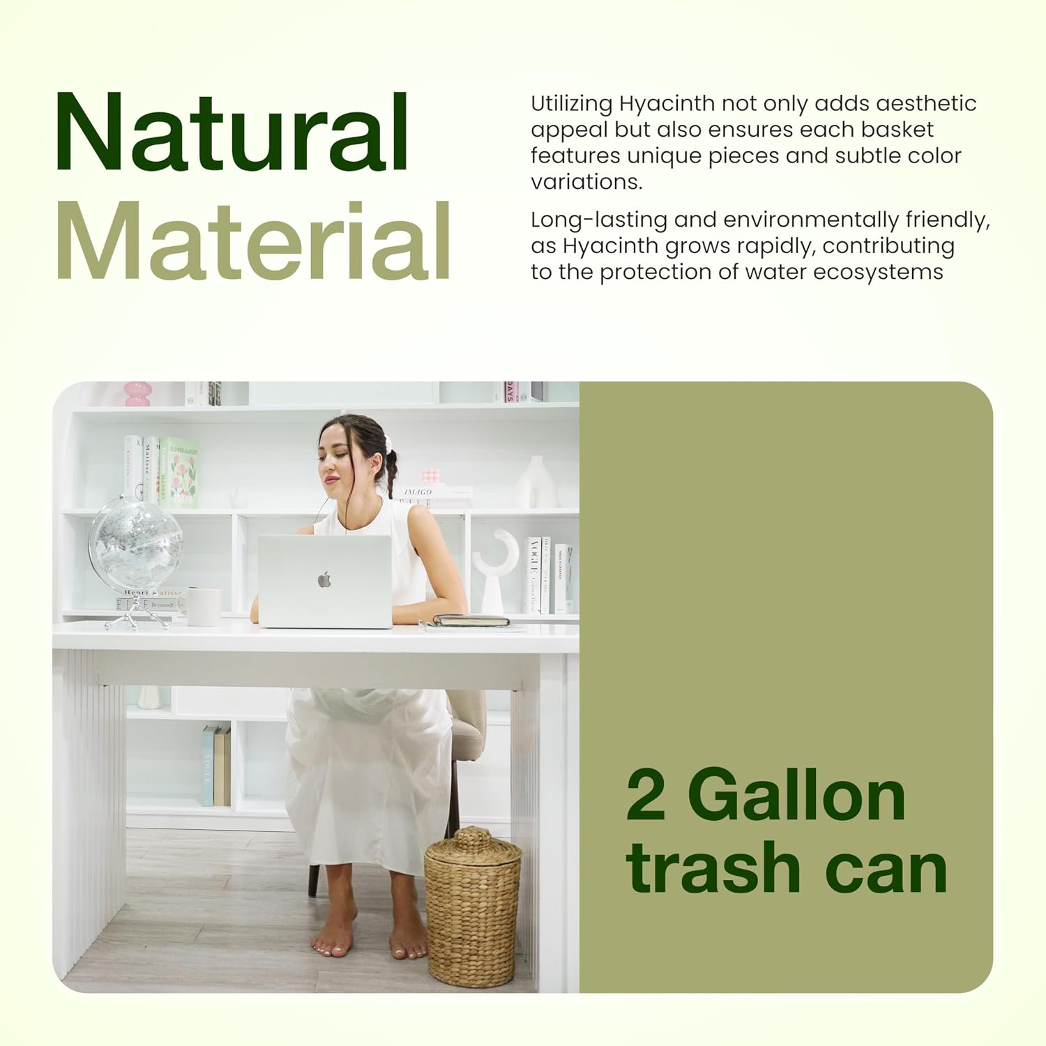 Tidita 2 Gallons Wicker Waste Basket - Water Hyacinth Bathroom Garbage Can With A Lid - Bathroom Trash Can Boho Style - Wicker Trash Can With Lid For Household, Kitchen - Removable Liner, Iron Frame