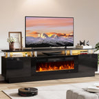 70" Tv Stand For Living Room, Modern Entertainment Center & Media Console, Fits Tvs Up To 80", Storage Cabinet With Shelves, 36" Electric Fireplace With Led Flame (All Black)