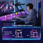 Korfile 40 Inch Gaming Desk With Led Lights & Power Outlet, L Shaped Computer Gaming Table With Storage Shelves, Reversible Corner Desk With Monitor Stand For Home Office, Carbon Fiber Black