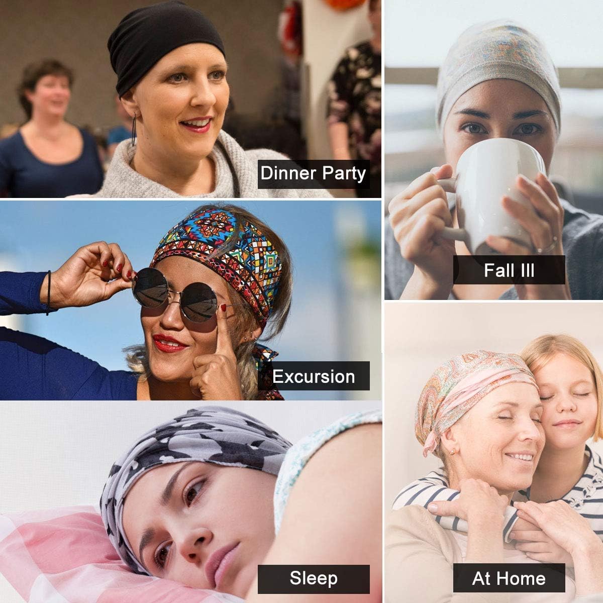 JarseHera Womens Slouchy Beanie Soft Chemo Caps Breathable Cancer Headwear Hats Turban 1 Pair,flower Style A-pink