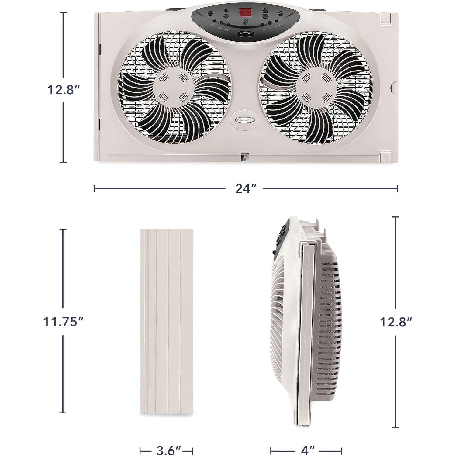 Bionaire Window Fan With Reversible Airflow Blades – 3-Speed Settings, Programmable Thermostat, Led Display, Remote Control, Fits 24–36" Windows, No Assembly Required