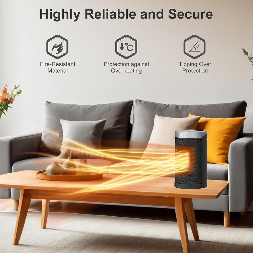 Space Heater, Winhl Small Portable Electric Heaters For Indoor Use With Thermostat And Remote, 70°Oscillation, 12H Timer, 5 Modes, 1500W Ptc Ceramic Fast Safety Heat For Office Bedroom Home