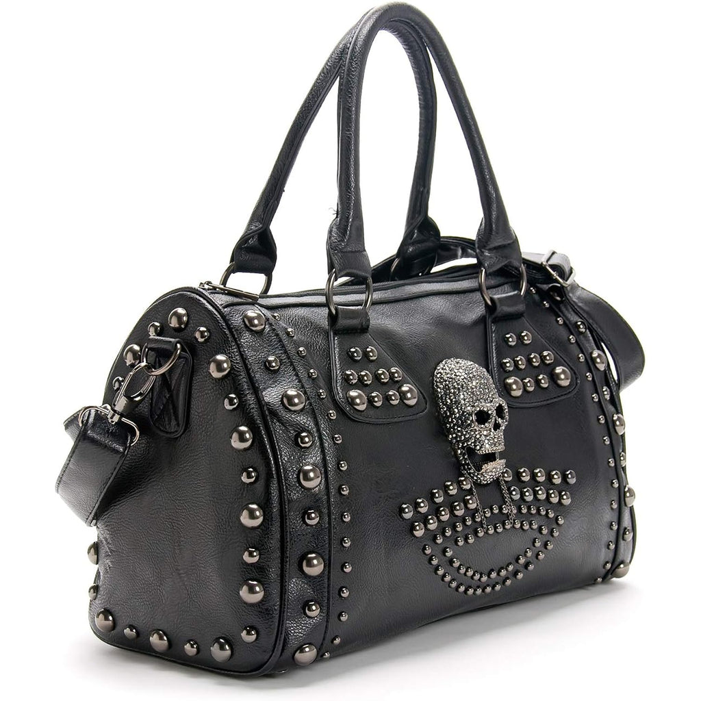 Women Skull Handbag Large Capacity Gothic Shoulder Bag Studded Doctor Handbag