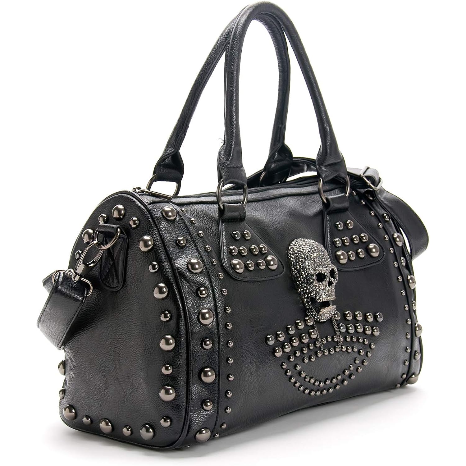 Women Skull Handbag Large Capacity Gothic Shoulder Bag Studded Doctor Handbag
