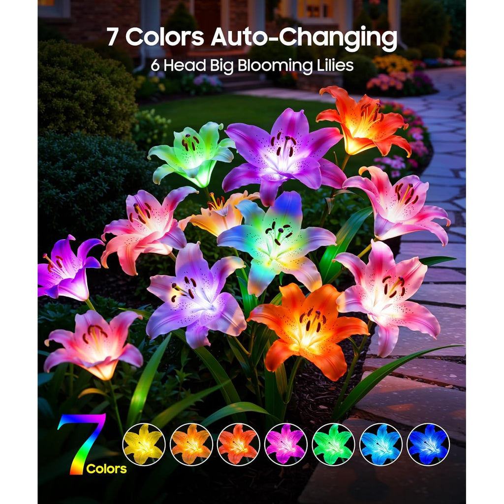 Letmy Solar Garden Lights, 4 Pack Solar Flower Lights With 6 Head Bigger Lily Lights, Ip65 Waterproof Solar Lights Outdoor, Decorative Lights For Garden, Patio, Yard, Flower Bed
